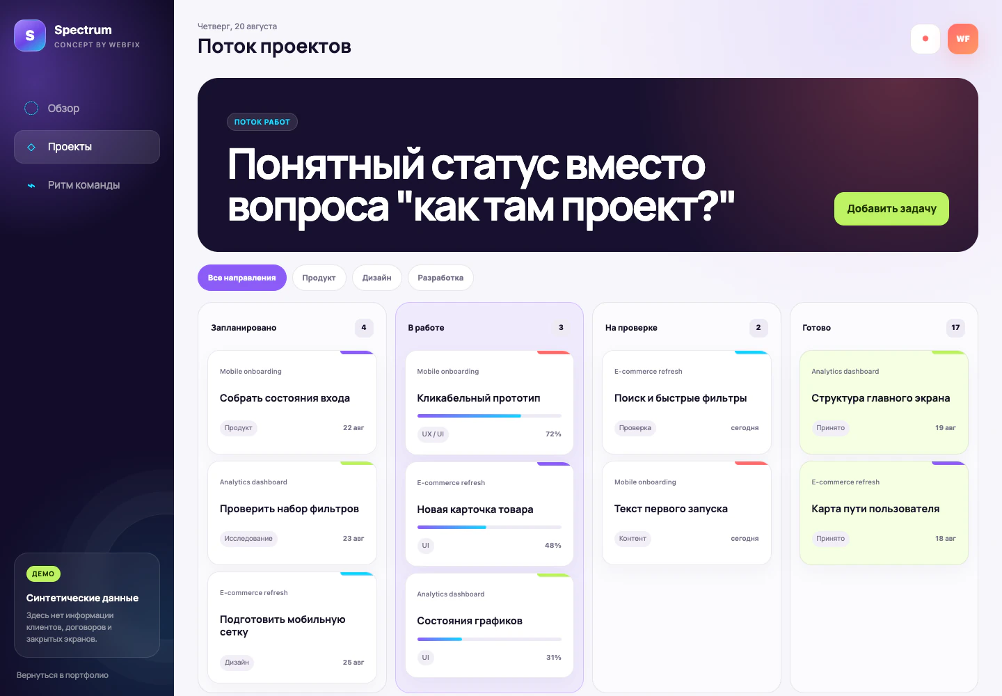 Рабочий экран проектов WebFix Spectrum